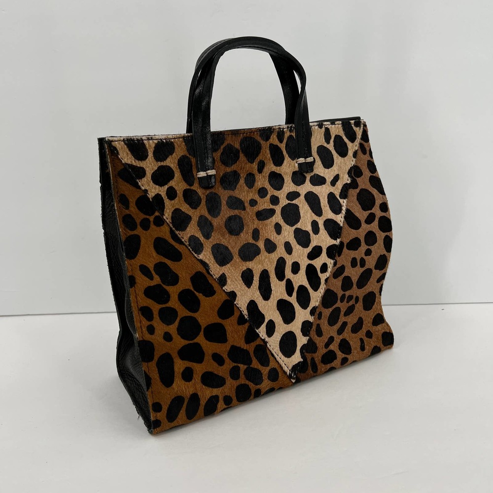 CLARE V Bag Womens Black Brown Petite Simple Tote Leopard Patchwork NWT - Picture 2 of 13